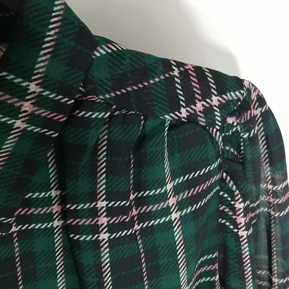 {Ann Taylor} Plaid Sheer Sleeve Shirt Size Small - Picture 9 of 16